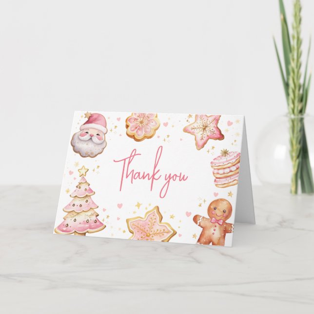 Carte De Remerciements Baby shower de biscuits de Noël rose (Devant)