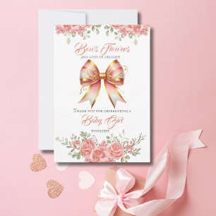 Carte De Remerciements Baby shower de boue fleurie or et rose