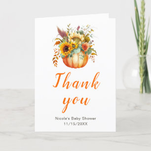 Carte De Remerciements Baby shower de bouquet de fleurs citrouilles