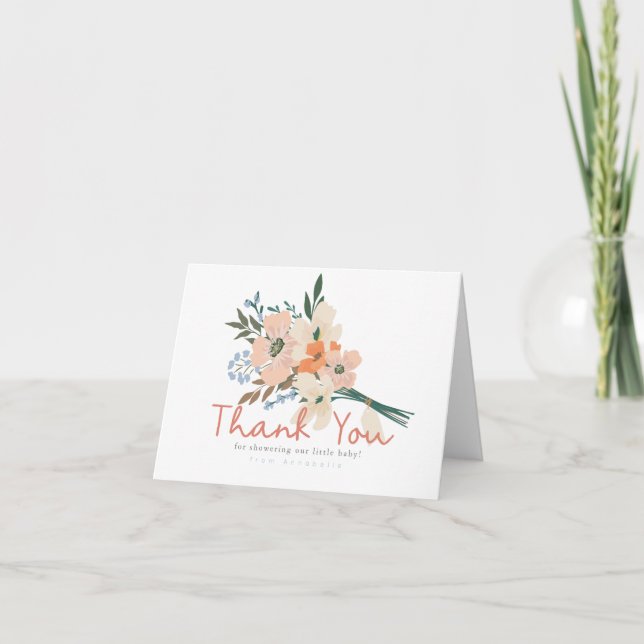 Carte De Remerciements Baby shower de bouquet de fleurs roses (Devant)