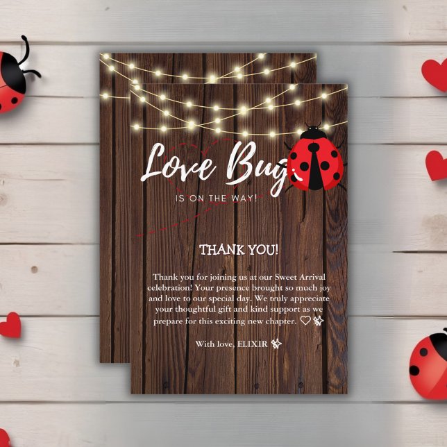 Carte De Remerciements Baby shower de bug d'amour rustique (Créateur téléchargé)