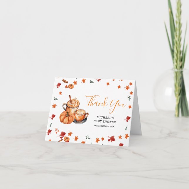 Carte De Remerciements Baby shower de café épice Citrouille plié (Devant)