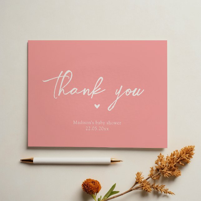 Carte De Remerciements Baby shower de calligraphie rose pastel minimalist (Créateur téléchargé)