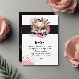 Carte De Remerciements Baby shower de camion citrouille noir rose Floral