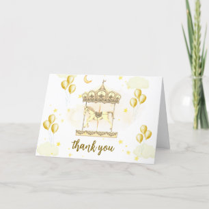 Carte De Remerciements Baby shower de carrousel magique Gold Elegant