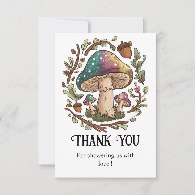 Carte De Remerciements Baby shower de champignon blanc Pastel (Devant)