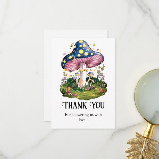 Carte De Remerciements Baby shower de champignons de charme magique (Devant/Arrière en situation)