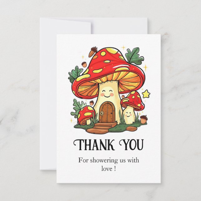 Carte De Remerciements Baby shower de champignons mignons de charme (Devant)