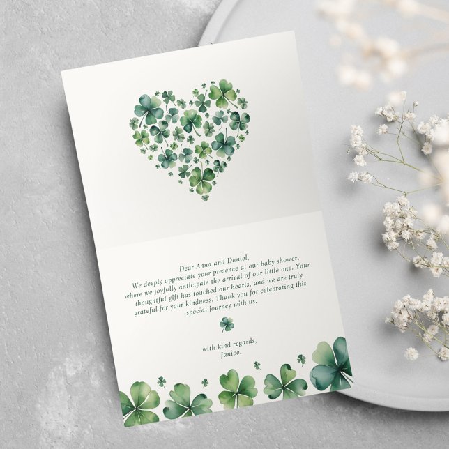 Carte De Remerciements Baby shower de charme Lucky Shamrock vert (Créateur téléchargé)
