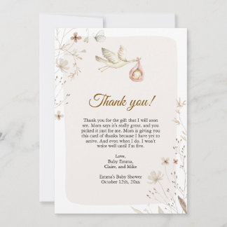 Carte de remerciements Baby shower de cigogne