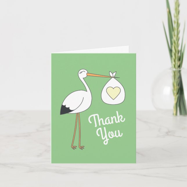 Carte De Remerciements Baby shower de cigogne Printemps vert (Devant)