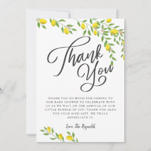 Carte De Remerciements Baby shower de citrons rustiques