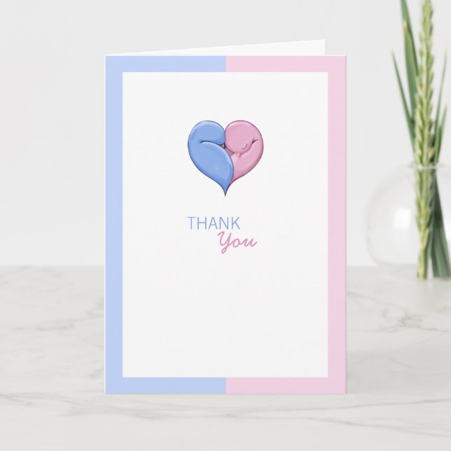 Carte De Remerciements Baby shower de coeur de Twin Doves (Devant)