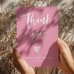 Carte De Remerciements Baby shower de coeur rose