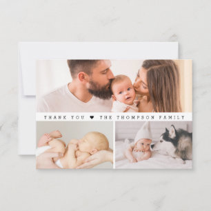 Carte De Remerciements Baby shower de collage personnalisé simple 3 photo