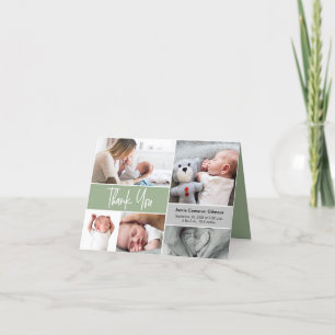 Carte De Remerciements Baby shower de collage photo de manutention vert