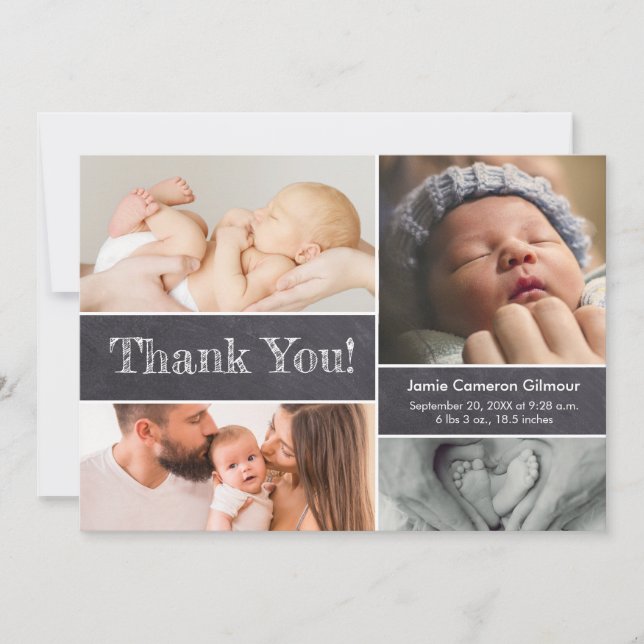 Carte De Remerciements Baby shower de collection photo Chalkboard moderne (Devant)