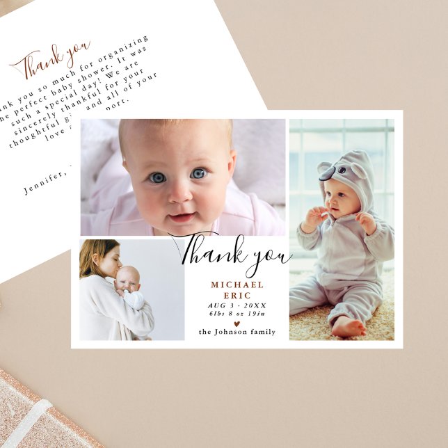 Carte De Remerciements Baby shower de collection photo Script 3 élégant (Créateur téléchargé)