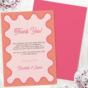 Carte De Remerciements Baby shower de courbe rose orange rétro
