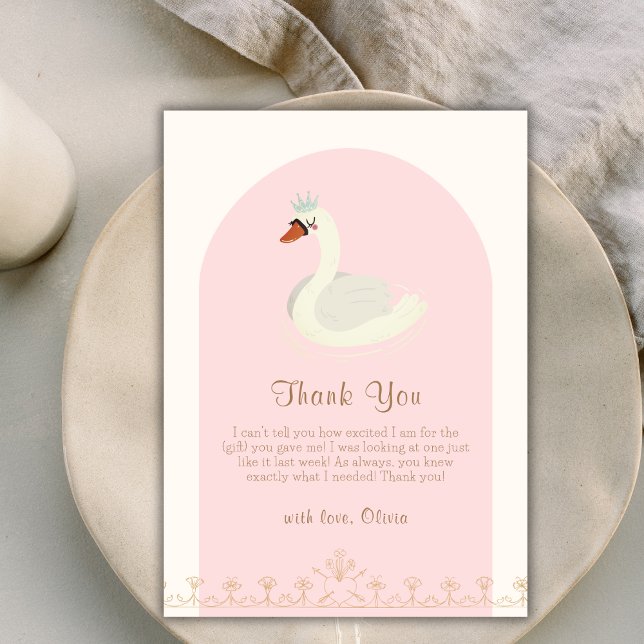 Carte De Remerciements Baby shower de cygne rose élégant Boho Arch Prince (Pink Elegant Boho Arch Princess Swan Baby Shower Thank You Card)