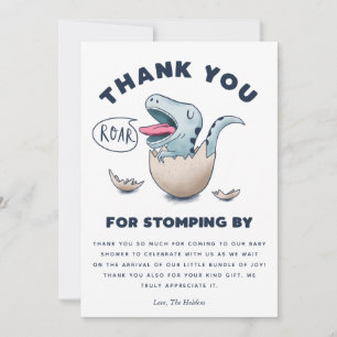 Carte De Remerciements Baby shower de dinosaure bleu mignon T-Rex