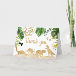 Carte De Remerciements Baby shower de dinosaure d'or