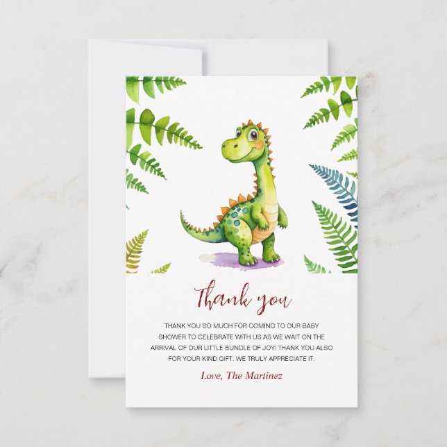 Carte De Remerciements Baby shower de dinosaures (Devant)