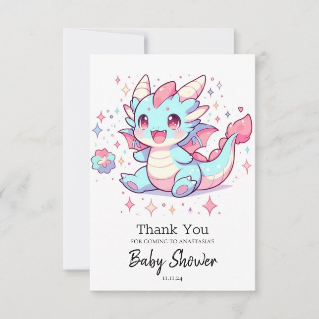 Carte De Remerciements Baby shower de dragon majestueux enchanté (Devant)