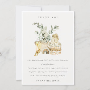 Carte De Remerciements Baby shower de feuillage rustique Boho Jaune Nurse