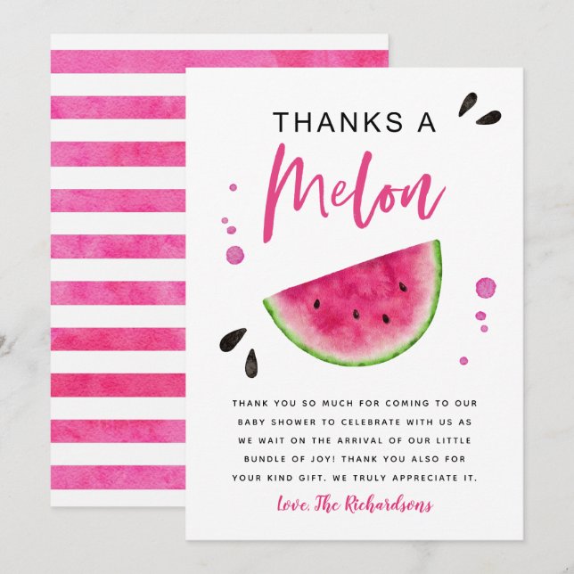 Carte De Remerciements Baby shower de fille de pastèque rose (Devant / Derrière)