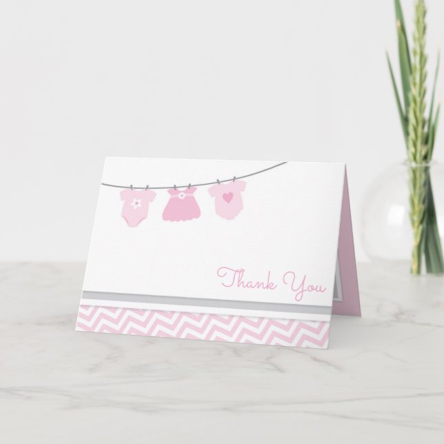 Carte De Remerciements Baby shower de fille rose Grey (Devant)