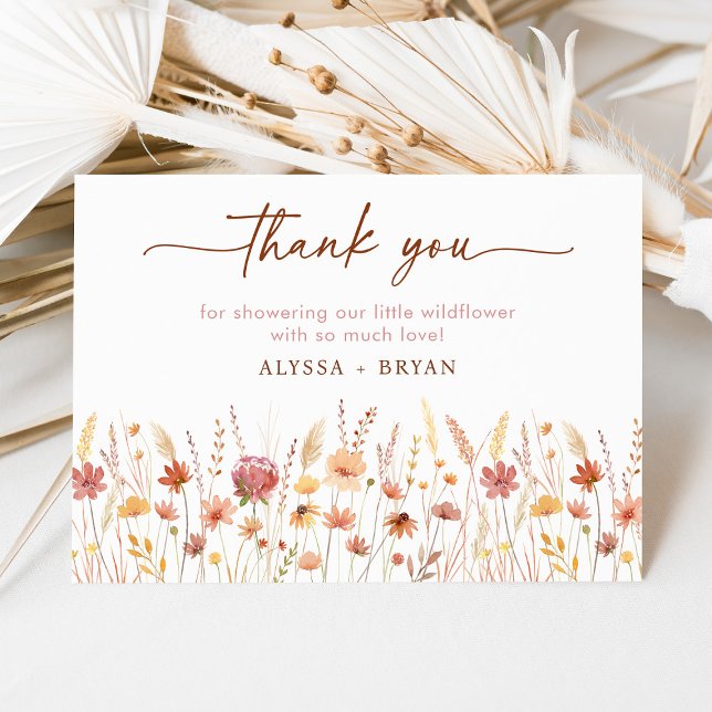 Carte De Remerciements Baby shower de Fleur sauvage Boho Terracotta (Créateur téléchargé)