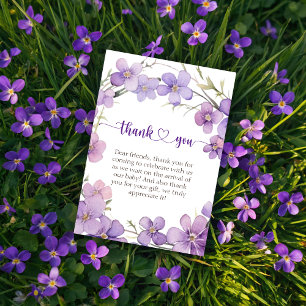Carte De Remerciements Baby shower de fleurs de violet délicates au print