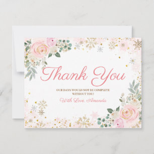 Carte De Remerciements Baby shower de flocons de neige rose hiver