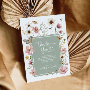 Carte De Remerciements Baby shower de jardin Boho Sage Green Rose Fleur s