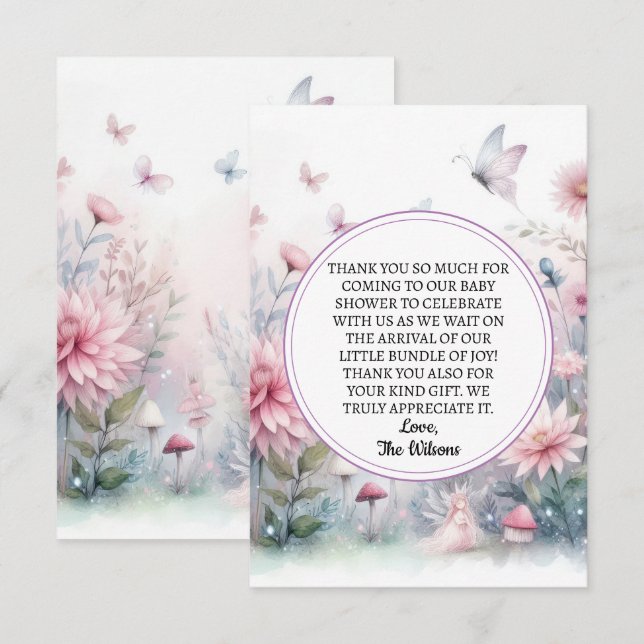 Carte De Remerciements Baby shower de jardin de fées (Devant / Derrière)