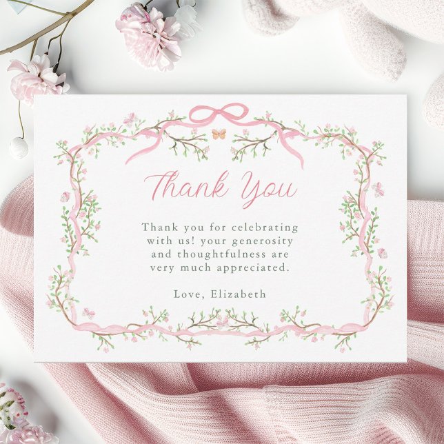 Carte De Remerciements Baby Shower de Jardin de Printemps Rose et Vert (Créateur téléchargé)