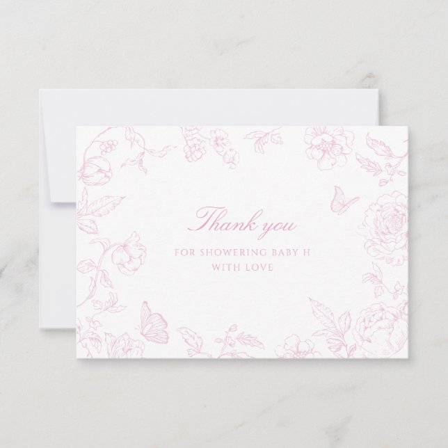 Carte De Remerciements Baby shower de la Chinoiserie Rose douce (Devant)