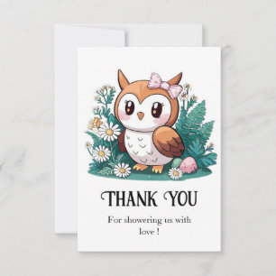Carte De Remerciements Baby shower de la Chouette forestière de Woodland
