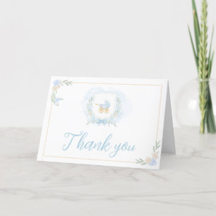 Carte De Remerciements Baby shower de la crête d'aquarelle bleue
