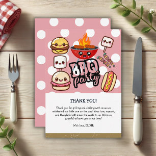 Carte De Remerciements Baby shower de la fête du barbecue Cute Kawaii