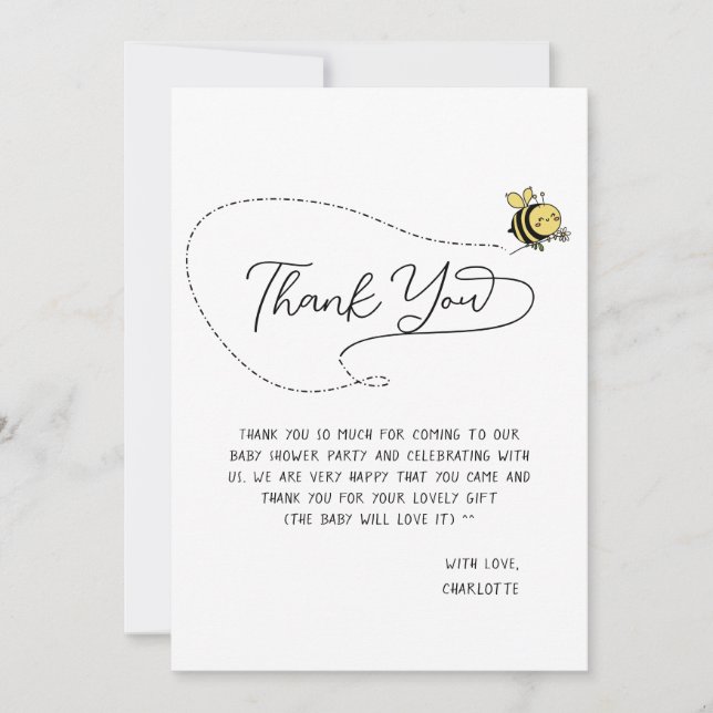 Carte De Remerciements Baby shower de la petite abeille (Devant)