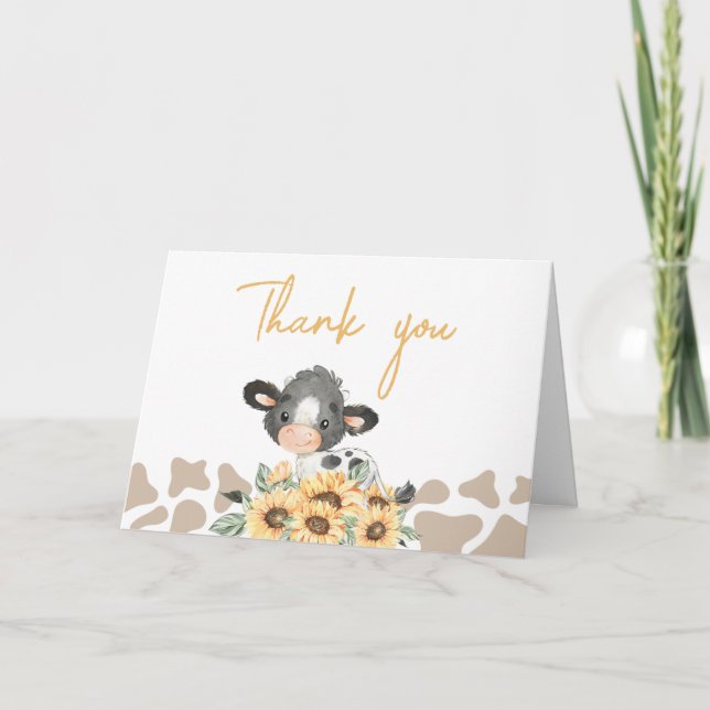 Carte De Remerciements Baby shower de la vache sacrée tournesol (Devant)
