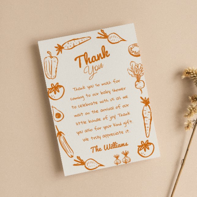 Carte De Remerciements Baby shower de légumes de culture locale dessiné O (Créateur téléchargé)