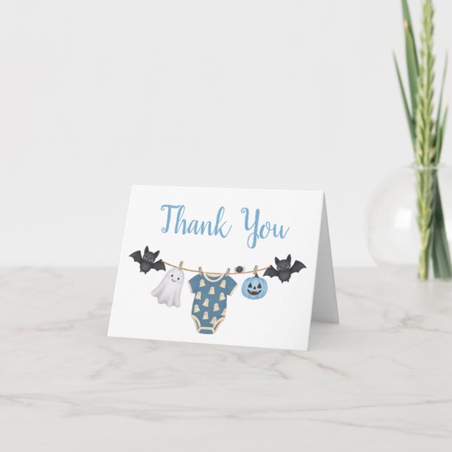 Carte De Remerciements Baby shower de linge de toilette Blue Little Boo (Devant)