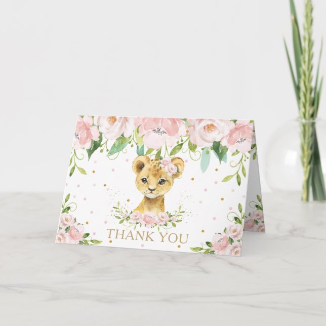 Carte De Remerciements Baby shower de Lion floral rose pâle Anniversaire (Devant)