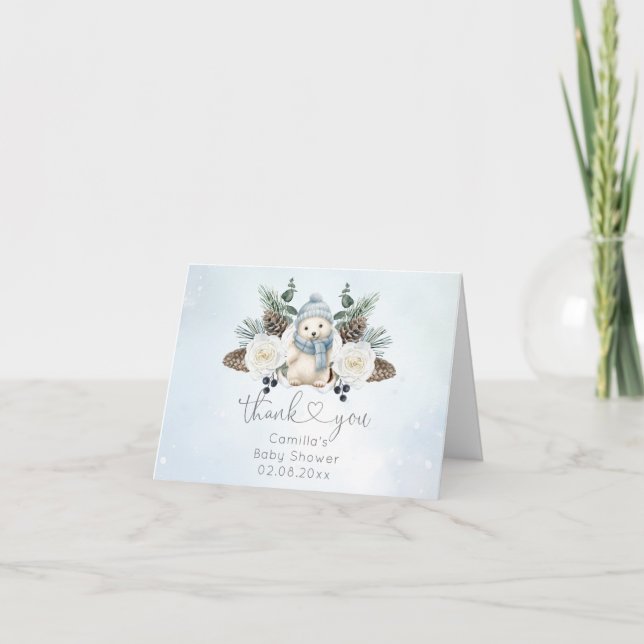 Carte De Remerciements Baby shower de l'ours polaire d'hiver (Devant)