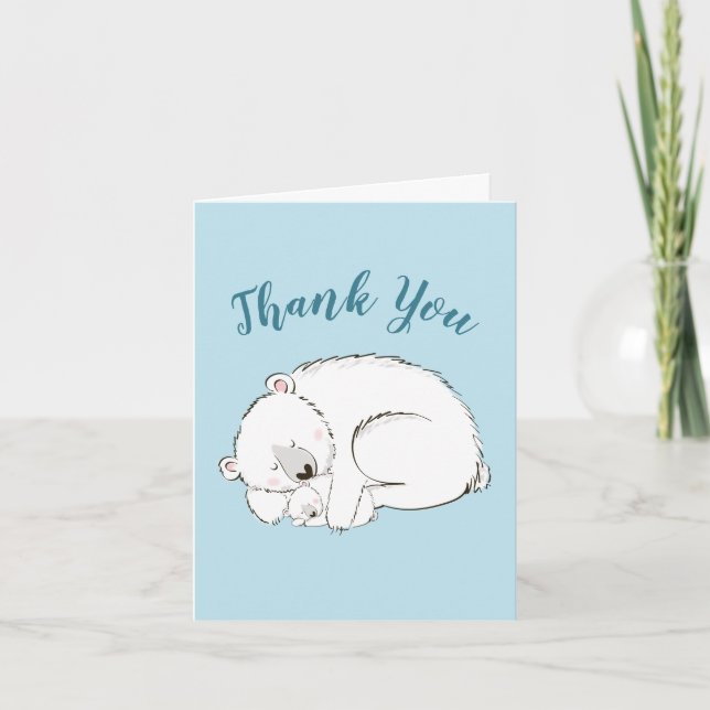 Carte De Remerciements Baby shower de l'ours polaire Garçon bleu hivernal (Devant)