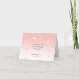 Carte De Remerciements Baby shower de lune aux étoiles roses