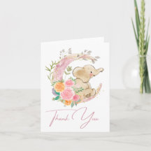 Carte de remerciements Baby shower de lune fleurie